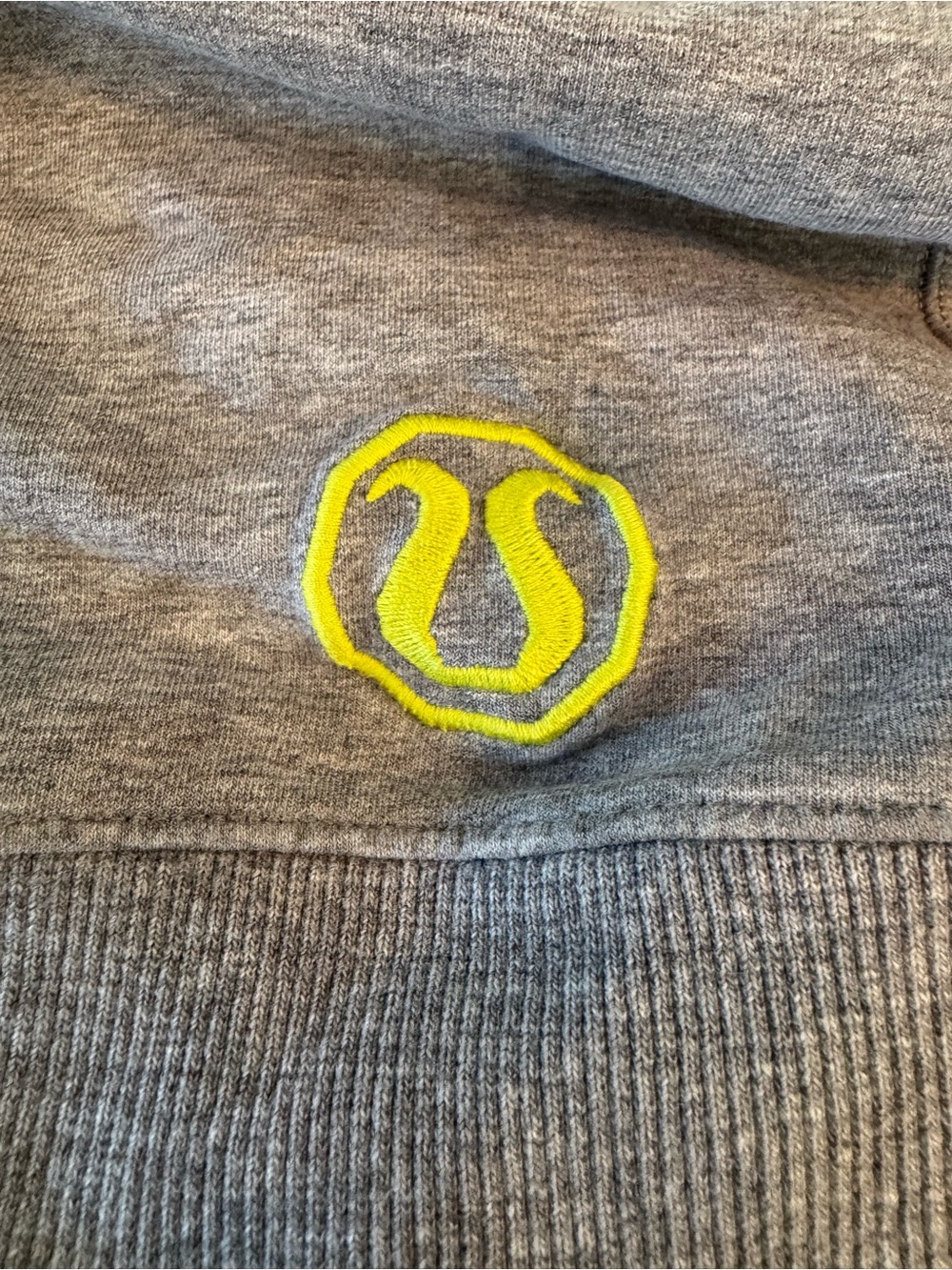 Lulu Lemon Vintage Men's Gray Pullover Sweater with Yellow Logo Embroidery